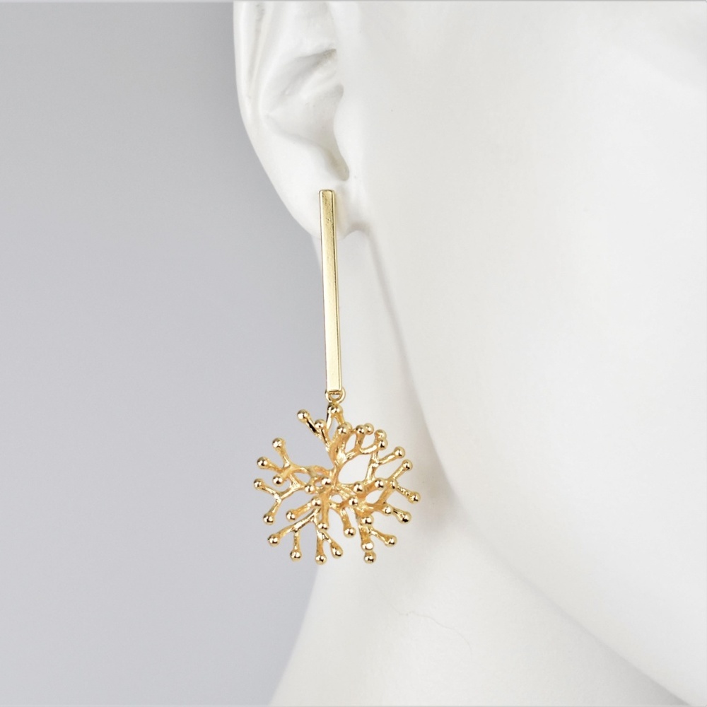 Golden Coral and Bar Dangle Earrings